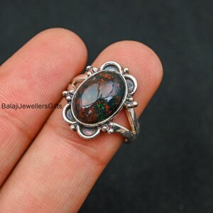 Blutstein 925 Sterling Silber Ring, Schöne Boho Edelstein Ringe, Statement Ringe für Frauen, Handgemachter Ring, Geschenk für Jubiläum