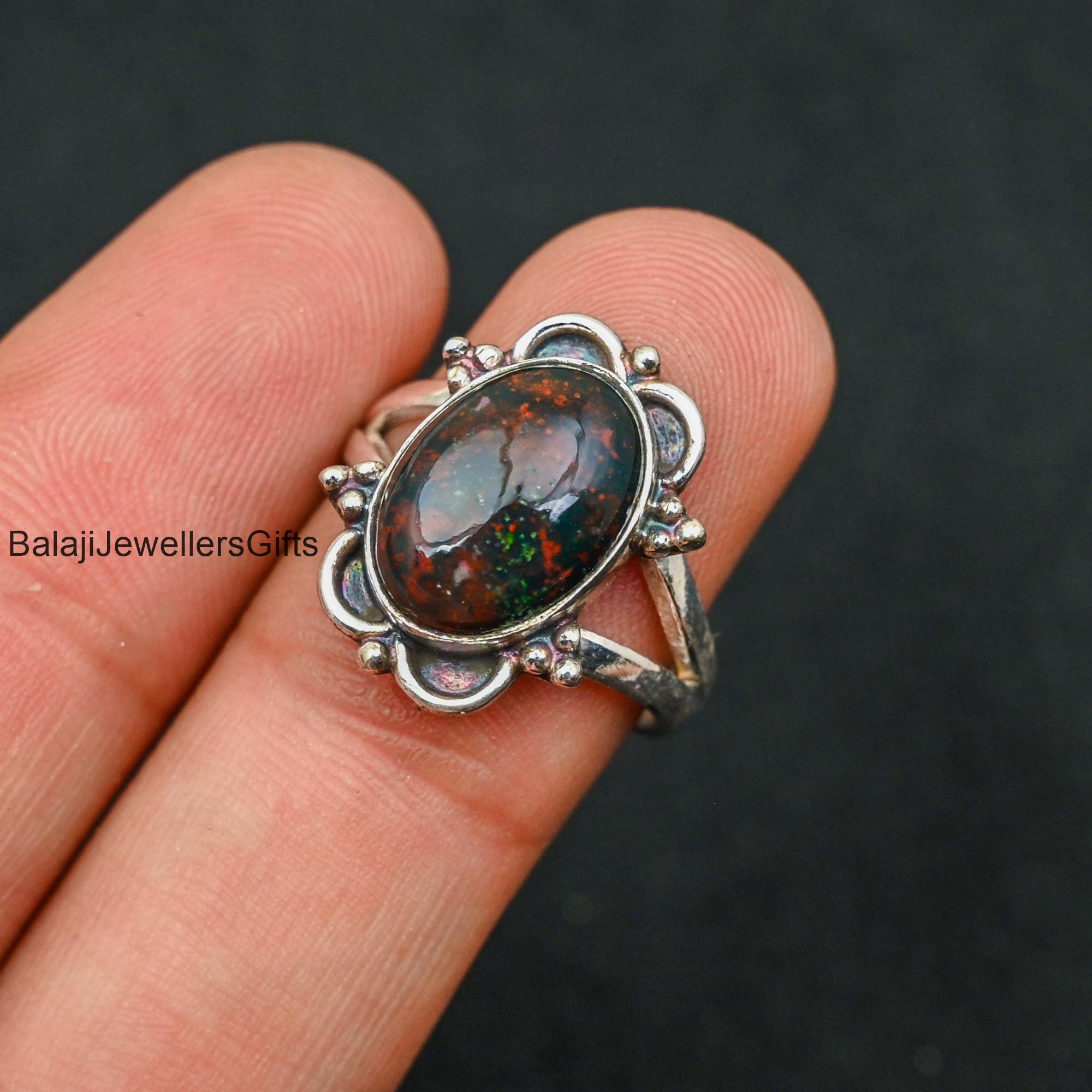 Bague Ancienne En Argent Massif Taille 50, Sertie D'une Pierre Naturelle Verte – Vintage 1851