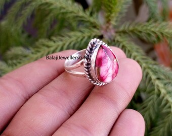 ピンクダリアターコイズジェムストーンリング、925スターリング