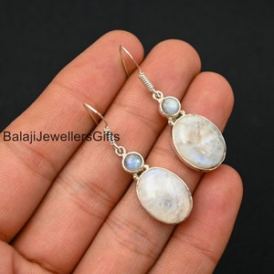 Handmade Rainbow Moonstone Earrings: Sterling Silver Boho Dangle