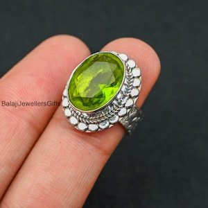 925 Sterling Silver Ring, Oval Gemstone Ring, Promise Ring, Peridot Gemstone Ring, Handmade Ring, Women Gift, Anniversary Ring, Gift For Her