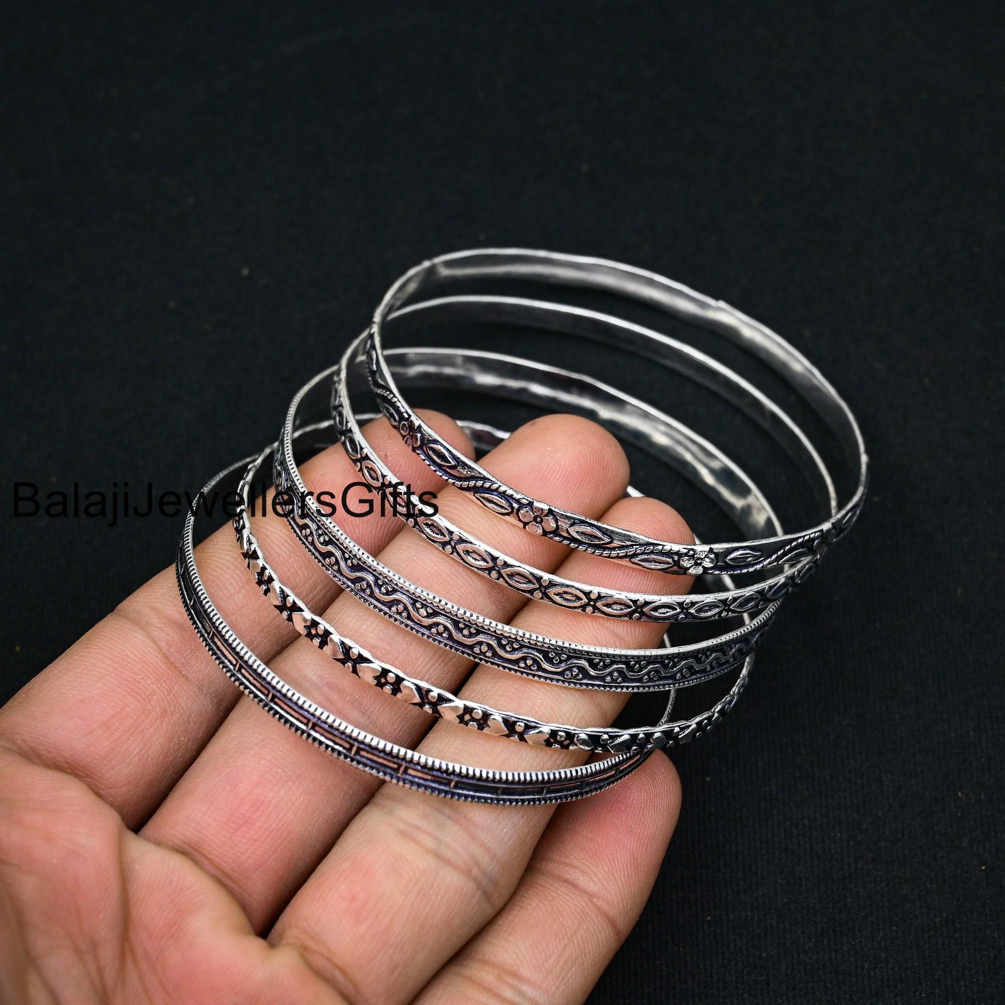 Boho Sterling Silver Bangle Set: Handmade Designer Bangles - Etsy