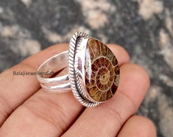 Ammonite fossil Gemstone Ring, 925 Sterling Silver Ring, Handmade Women Jewellery,Pear Shape Ring,Birthday Gift, Designer Ring,Gift For Love