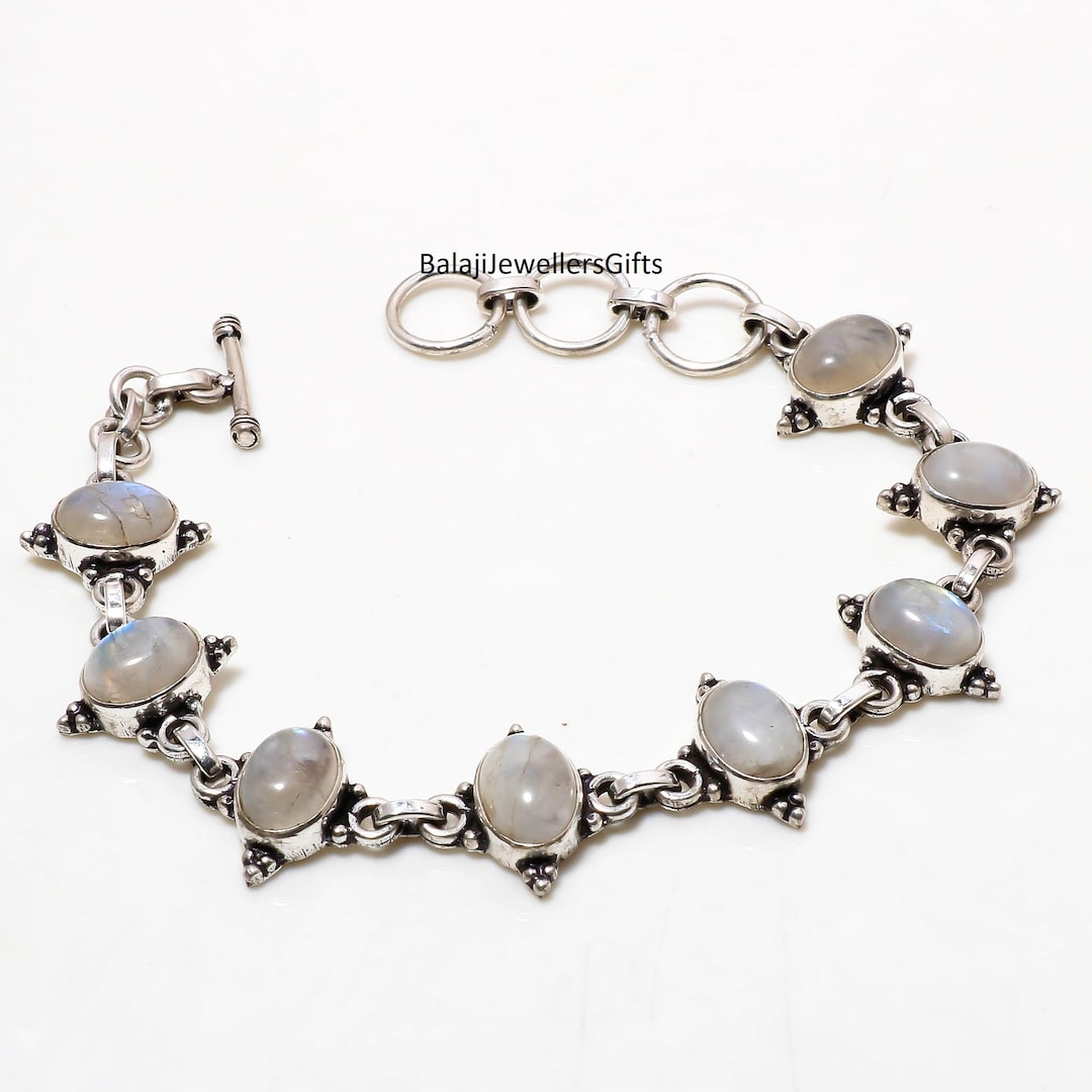 Rainbow Moonstone Bracelet: Sterling Silver Boho Bangle - Etsy Japan