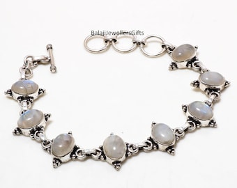 Rainbow Moonstone Bracelet: Sterling Silver Boho Bangle