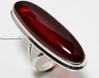 925 Sterling Silver, Garnet  Long Oval Ring, Statement Ring, Garnet Ring Silver, Garnet Jewelry, Women Rings, Garnet Ring, Handmade Ring