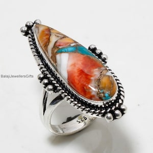 Huître cuivrée turquoise, massif sterling 925, bague en argent pour femme, bague bohème faite main, bague en pierre huitre, cadeau de fiançailles, belle bague,