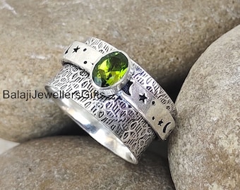 Peridot Gemstone Ring, Peridot 925 Sterling Silver Ring, Handmade Jewelry, Popular Ring, Fidget Ring, Boho Ring, Meditation Ring, Women Ring