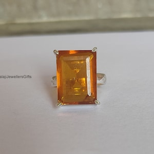 ハンドメイドのシトリン宝石リング：925スターリングシルバーのボヘミアンスタイル