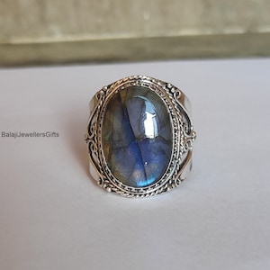 Boho Labradorit Ädelstensring: 925 Sterling Silver Wind Band