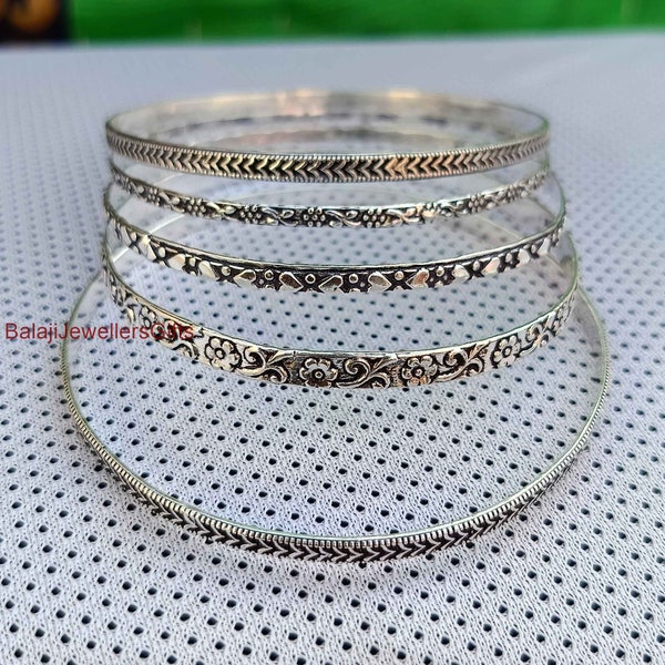 Handmade Sterling Silver Stacking Bangles - Boho Hippie Style