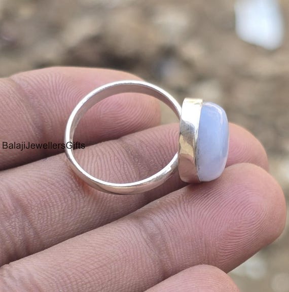 指輪・リング Hand made Blue Agate ring Handmade Stainless Steel Ring w/ Blue Agate, Petrified Wood & Blue