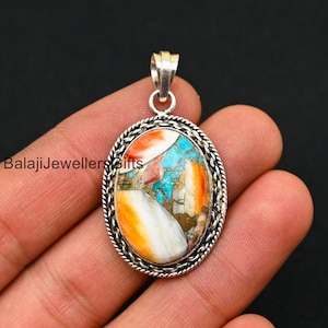 Colgante de turquesa con forma de ostra, plata de ley 925, joyería bohemia hecha a mano.