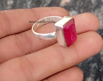 Bague rubis naturel avec pierres précieuses, argent sterling 925, bague faite main, bague femme, bague agitée, belle bague, cadeau pour l'amour, bague rectangulaire