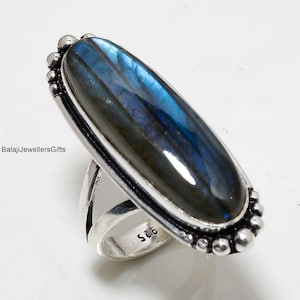 Large Labradorite Silver Ring, Handmade Rings for Women, Beautiful Ring, 925 Solid Sterling Silver Ring, Blue Gemstone Ring, Gift for Her