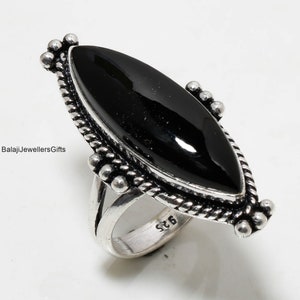 Zwarte onyx edelsteenring, statementring, 925 sterlingzilveren ring, handgemaakte ringen voor vrouwen, duimring, boho-angstring, cadeau voor ring