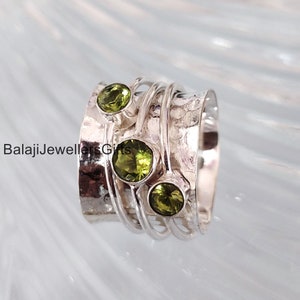 Three Peridot Gemstone Ring, 925 Sterling Silver Ring, Handmade Ring, Meditation Ring, Spinner Ring, Classic Ring, Popular Ring     SK663