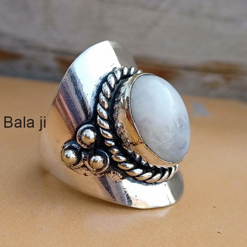Handmade Ring For Woman\u2019s Anniversary Gift Her Ring Meditation Ring Statement Ring Natural Moonstone Ring B178 925 Sterling Silver