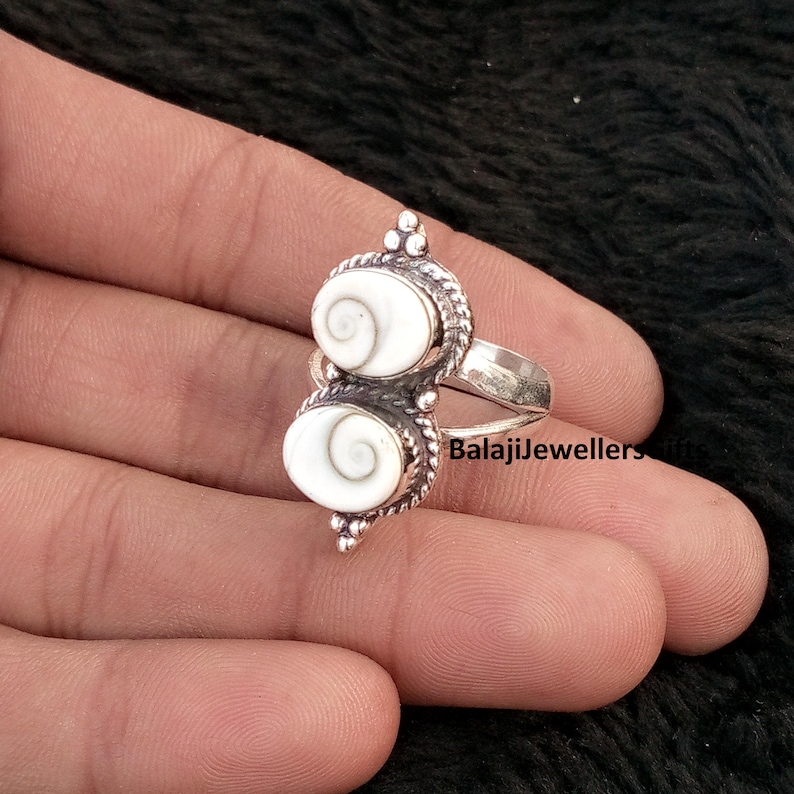 925 sterlingsilver, Shiva öga snäckskal ädelstensring, oval ring, handgjorda kvinnosmycken, designerring, trendig ringpresent till fru bild 3