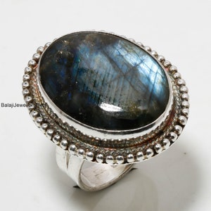 Anillo de labradorita, anillo de plata de ley 925, anillo de labradorita, anillo azul llamativo, anillo unisex, regalo para ella, regalo para mamá, anillo bohemio llamativo