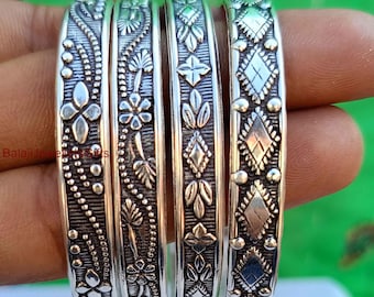 Boho Sterling Silver Stacking Bangles - Handmade Set of 4