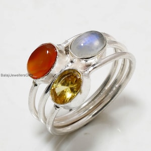 Carnelian Citrine Rainbow Moonstone Ring, 925 Sterling Silver Rings For Women, Handmade Ring, Statement Ring, Gift For Her, Popular Ring,