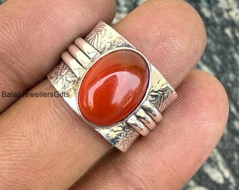 Carnelian Gemstone 925 Sterling Silver Ring - Handmade Statement Ring