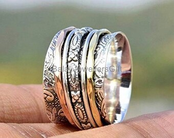 925 Sterling Silber, Angst Spinner Ring, Boho Ring, Spinner Fidget Ring, Meditation Ring, handgemachter Ring für Frauen, perfekter Geschenk Ring,