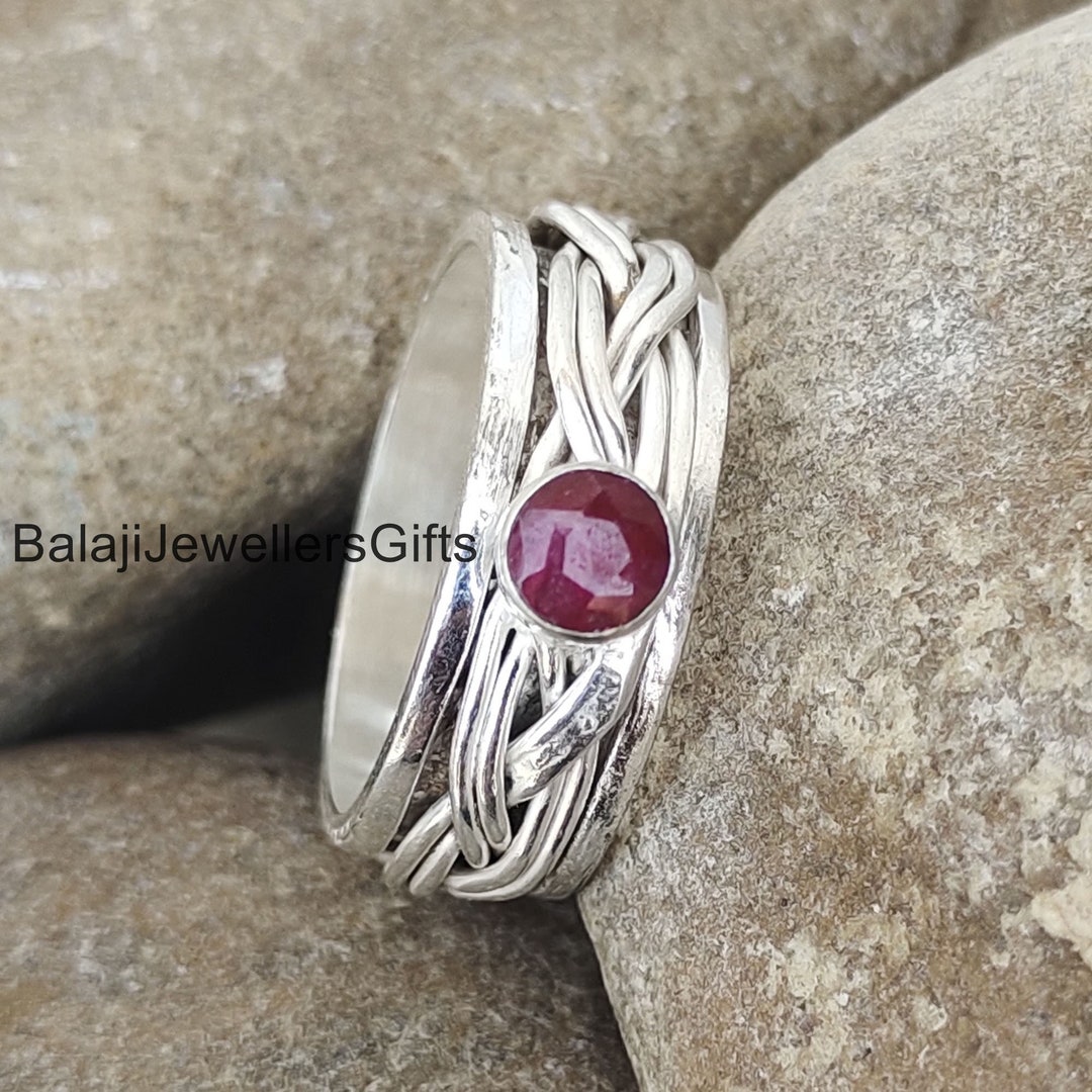 Rubymotion Spinner Rings Handmade Ruby Spinner Ring: 925 Sterling Silver Meditation Band - Etsy