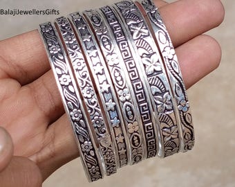 Set Of 07 Bangles,  925 Sterling Silver Bangles,  Handmade Woman Jewellery, Adjustable Boho Bangles, Designer Silver Bangle, Gift For Mother