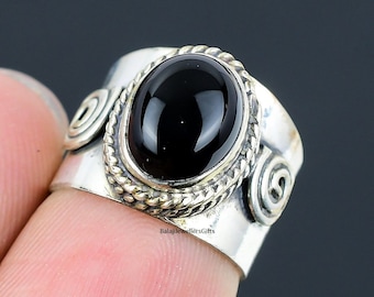 Black Onyx Gemstone Ring, Wind Band Ring, 925 Sterling Silver Ring, Handmade Ring, Thumb Ring, Fidget Ring, Gift For Her, Anniversary Ring