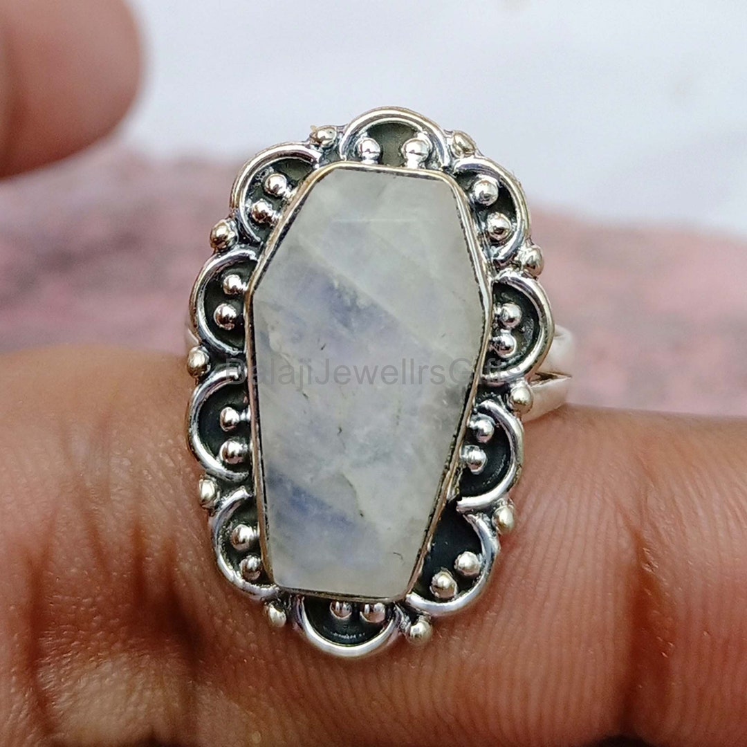 Moonstone Ring Coffin Ring 925 Sterling Silver Ring - Etsy