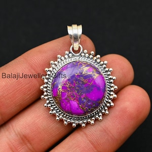 Colgante de plata de ley con turquesa y cobre púrpura, joyería de boda estilo boho.