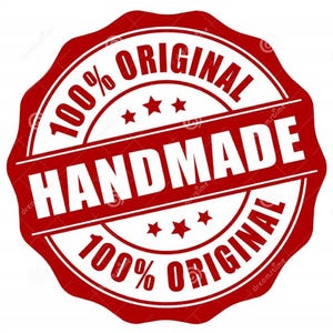 May include: Red and white circular stamp with the text "100% ORIGINAL HANDMADE 100% ORIGINAL" and three white stars on each side of the word "HANDMADE".