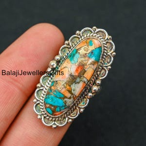 Handgemachte Auster Türkis Ring: 925 Sterling Silber Boho Band