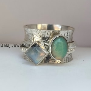 Natuurlijke maansteen, opaal edelsteenring, 925 sterlingzilveren ring, handgemaakt cadeau, spinnerring, vrouwenring, meditatiering, fidgetring, B379