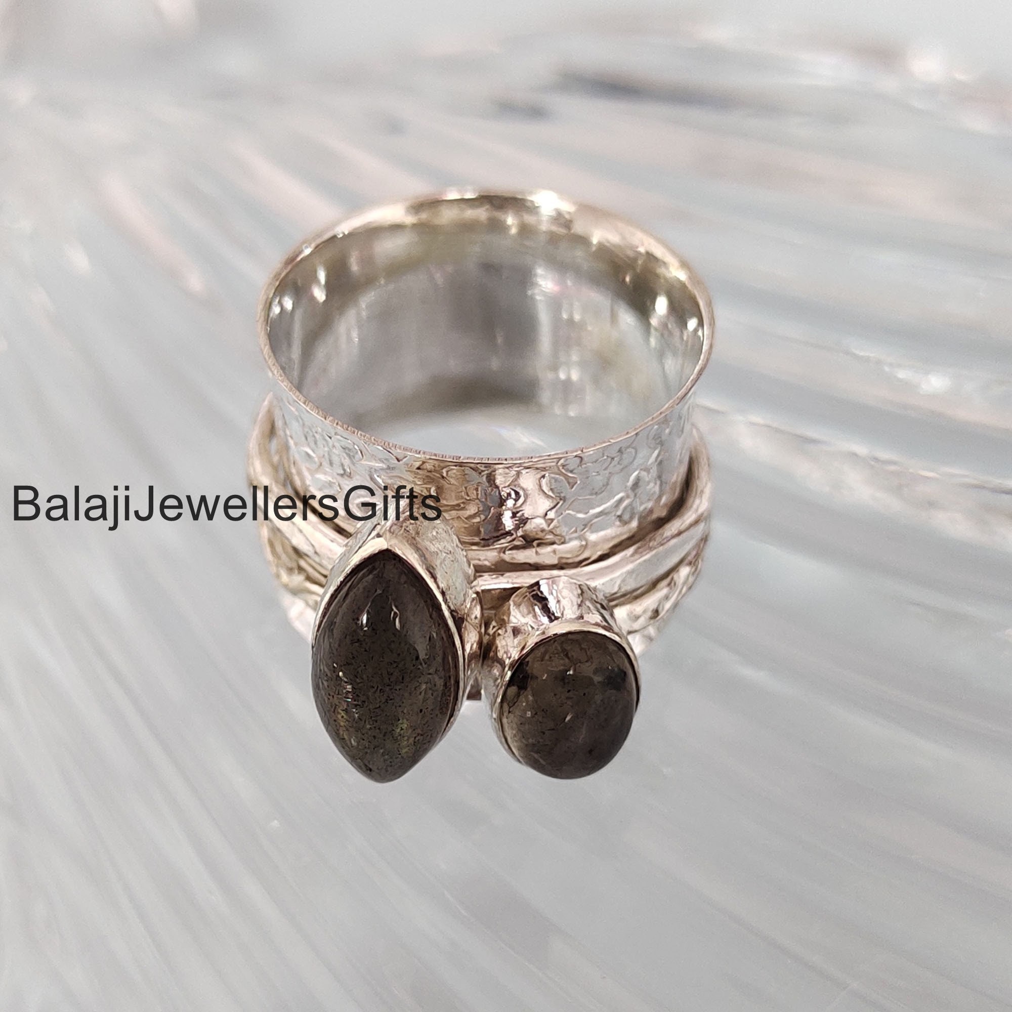 Double Labradorite Gemstone Ring, 925 Sterling Silver Ring