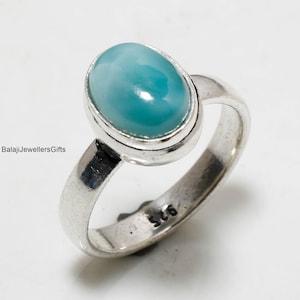 Larimar Ring, 925 Sterling Silver, Oval Shape Ring, Silver Ring, Boho Ring, Handmade Women Ring, Promise Ring, Wedding Ring, Larimar Jewelry