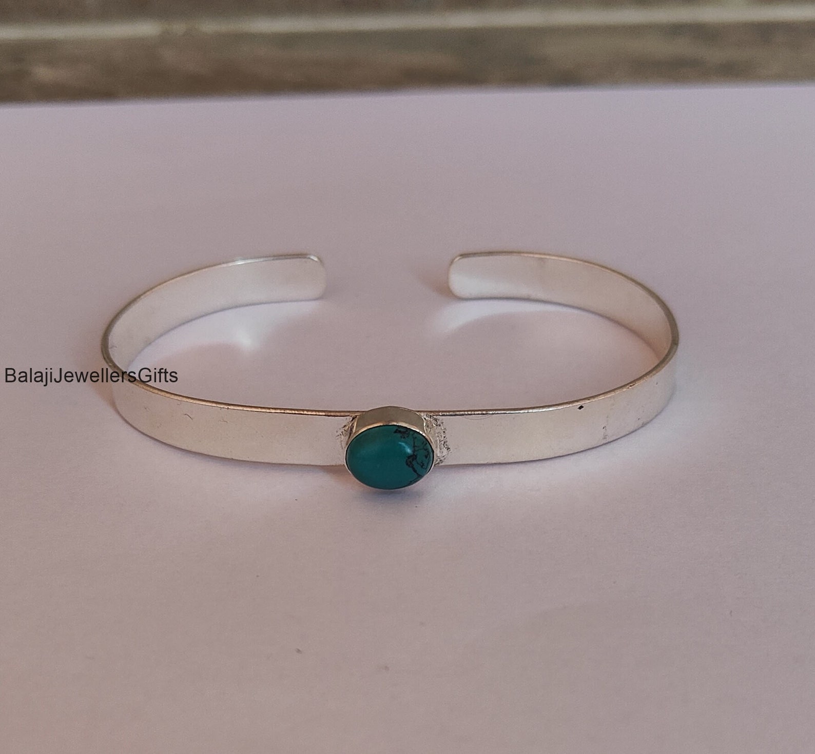 Turquoise SS Peanut Bangle main image 1