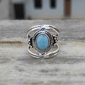 Natural Larimar Gemstone, 925 Sterling Silver, Handmade Woman Ring, Oval Shape Ring, Stylish Ring, Gift For Wife, Beautiful Ring, Love Gift,