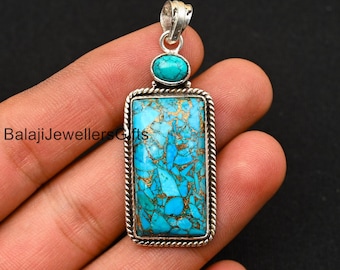 ブルーコッパーターコイズペンダント：本物のジュエリー、925