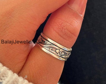 Massiver 925 Sterling Silber Spinner Ring, handgemachter Daumen Ring, Meditation Ring, Boho Ring, Angst Ring, perfekter Geschenk Ring für sie, Frauen Ring