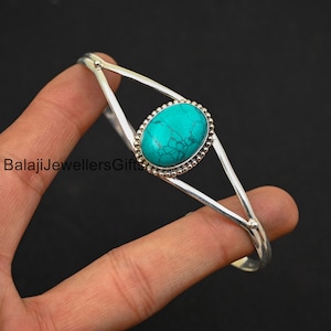 Handmade Turquoise 925 Silver Bangle: Adjustable Boho Bracelet