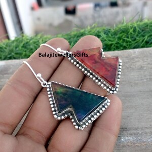 Triangular Ammolite Opal Gemstone, 925 Sterling Silver, Dangle Drop Earring, Fashion Earring, Handmade Jewellery, Woman Earring, Love Gift