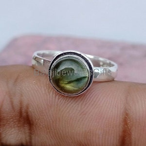 Labradorite Gemstone Statement Ring, Sterling Silver, Round Blue Stone, Anxiety Relief