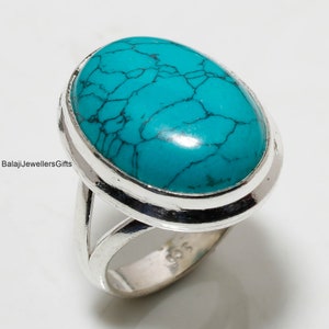 Oval Turquoise Ring, 925 Sterling Silver Rings For Women, Handmade Ring, Statement Ring, Anniversary Boho Ring, Gift For Her, Fidget Ring