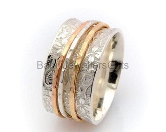 Dreifarbiger Spinner Ring, 925 Sterling Silber, Meditation Spinner Ring, Statement Ring, handgemachter Ring für Frau, perfekter Geschenkring, B169