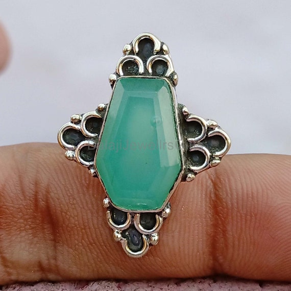 Green Onyx Ring Coffin Ring 925 Sterling Silver Ring - Etsy