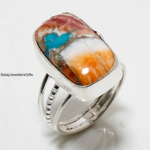 Solid 925 Sterling Silver, Oyster Copper Turquoise Ring, Statement Rings For Women, Handmade Rectangle Gemstone Ring, Designer Silver Ring,
