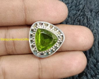 Triangle Cut Peridot Ring, 925 Sterling Silver Ring, Tringle Gemstone Ring, Birthstone Ring, Popular Ring, Handmade Jewelry, Women Boho Ring